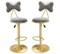 ZBZFGE Swivel Counter Stools, Dining Velvet with Bow Back, Kitchen Island, Pub Adjustable Height Bar Chairs (Gray-2ps)