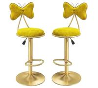 ZBZFGE Swivel Counter Stools, Dining Velvet with Bow Back, Kitchen Island, Pub Adjustable Height Bar Chairs (Yellow-2ps)
