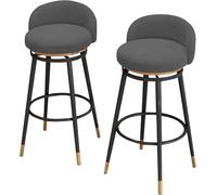 ZBZFGE Swivel Set of 2 Velvet Padded Bar Chairs Low Backrest Footrest Armrest High Stools with Black Metal Legs for Breakfast Counter, Kitchen and Home (Grey,65cm)