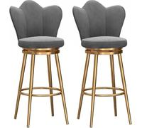 ZBZFGE Swivel Set of 2 Velvet Upholstered Breakfast Stools with Gold Metal Legs and Footrest, Tall Bar Chairs for Kitchen, Island, Pub (Grey,65cm)
