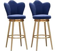 ZBZFGE Swivel Set of 2 Velvet Upholstered Breakfast Stools with Gold Metal Legs and Footrest, Tall Bar Chairs for Kitchen, Island, Pub (Blue,65cm)