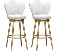 ZBZFGE Swivel Set of 2 Velvet Upholstered Breakfast Stools with Gold Metal Legs and Footrest, Tall Bar Chairs for Kitchen, Island, Pub (White,75cm)