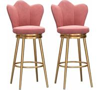 ZBZFGE Swivel Set of 2 Velvet Upholstered Breakfast Stools with Gold Metal Legs and Footrest, Tall Bar Chairs for Kitchen, Island, Pub (Pink,75cm)