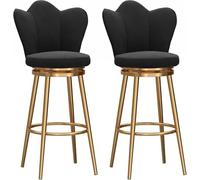 ZBZFGE Swivel Set of 2 Velvet Upholstered Breakfast Stools with Gold Metal Legs and Footrest, Tall Bar Chairs for Kitchen, Island, Pub (Black,65cm)