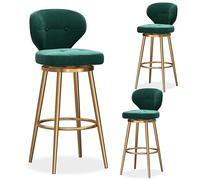 ZBZFGE Swivel Set of 3, Counter Height Barstool, Velvet Barstools Mid Back, Upholstered Bar Chair with Metal Base, Kitchen Island Stools (Green+Gold,37x40x75cm)
