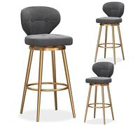 ZBZFGE Swivel Set of 3, Counter Height Barstool, Velvet Barstools Mid Back, Upholstered Bar Chair with Metal Base, Kitchen Island Stools (Gray+Gold,37x40x75cm)