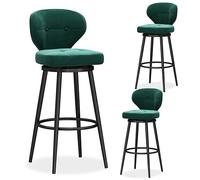 ZBZFGE Swivel Set of 3, Counter Height Barstool, Velvet Barstools Mid Back, Upholstered Bar Chair with Metal Base, Kitchen Island Stools (Green+Black,37x40x65cm)
