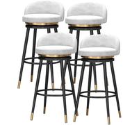 ZBZFGE Swivel Set of 4 Counter Height Chairs with Low Backrest and Footrest Luxury Velvet Barstools Home Bar Kitchen Island Stools Black Metal Leg (White,75cm)