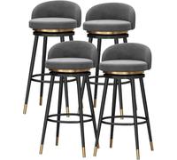 ZBZFGE Swivel Set of 4 Counter Height Chairs with Low Backrest and Footrest Luxury Velvet Barstools Home Bar Kitchen Island Stools Black Metal Leg (Grey,65cm)