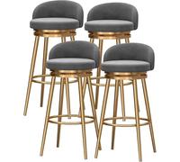 ZBZFGE Swivel Stools Set of 4 Breakfast Velvet Upholstered Bar Chairs with Low Backrest and Gold Metal Leg, Kitchen Counter Barstools (Grey,65cm)
