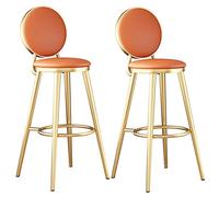 ZBZFGE Synthetic Leather Bar Stools, Kitchen Stools, Tall Bar Chairs with Backrest, Iron Frame, 26/30in High Seat, Easy Assembly, Round Counter Height Stool (Dark Orange-2ps,65cm/26in)