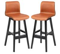 ZBZFGE Synthetic Leather Counter Height Stools, Barstools with Backs and Wood Legs Tall Kitchen Chairs for Pub Cafe Bar (Light Brown-2ps,62cm/24.4in)
