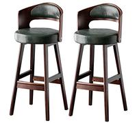 ZBZFGE Tall Bar Chair for Kitchen, PU Leather Upholstered Bar Stool, Wood Legs, Hollow Back, 300lbs, Kitchen Island Cafe Pub Bar Counter Height Stool (B-green-2ps,65cm/26in)