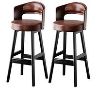 ZBZFGE Tall Bar Chair for Kitchen, PU Leather Upholstered Bar Stool, Wood Legs, Hollow Back, 300lbs, Kitchen Island Cafe Pub Bar Counter Height Stool (A-brown-2ps,75cm/30in)