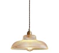 ZBZFGE Traditional Bedroom Decorative Pendant Lamp - Striped Glass Shade Hanging Ceiling Light, French Country Chandelier for Kitchen Island and Bedside (12.2 in)