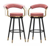 ZBZFGE Velvet Bar Stools, Counter Height Degree Swivel Bar Chairs with Back and Footrest, Kitchen Pub Coffee Home Dinning Island Barstools Chairs, 300lbs (Pink-2ps,75cm)