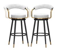 ZBZFGE Velvet Bar Stools, Counter Height Degree Swivel Bar Chairs with Back and Footrest, Kitchen Pub Coffee Home Dinning Island Barstools Chairs, 300lbs (White-2ps,65cm)