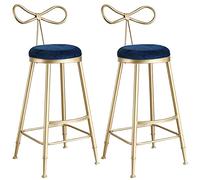 ZBZFGE Velvet Bar Stools Counter Island Height Barstools with Bow Back, Metal Legs, Upholstered Seat Kitchen Chair for Home Bar Office Dining Room (Dark Blue-2ps)