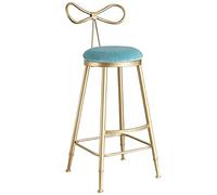 ZBZFGE Velvet Bar Stools Counter Island Height Barstools with Bow Back, Metal Legs, Upholstered Seat Kitchen Chair for Home Bar Office Dining Room (Light Blue-1ps)