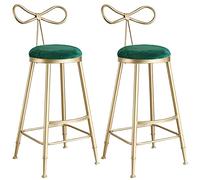 ZBZFGE Velvet Bar Stools Counter Island Height Barstools with Bow Back, Metal Legs, Upholstered Seat Kitchen Chair for Home Bar Office Dining Room (Green-2ps)