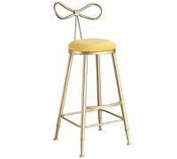 ZBZFGE Velvet Bar Stools Counter Island Height Barstools with Bow Back, Metal Legs, Upholstered Seat Kitchen Chair for Home Bar Office Dining Room (Yellow-1ps)