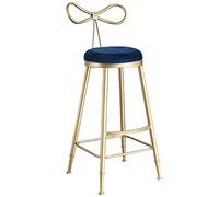 ZBZFGE Velvet Bar Stools Counter Island Height Barstools with Bow Back, Metal Legs, Upholstered Seat Kitchen Chair for Home Bar Office Dining Room (Dark Blue-1ps)