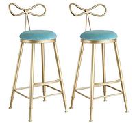 ZBZFGE Velvet Bar Stools Counter Island Height Barstools with Bow Back, Metal Legs, Upholstered Seat Kitchen Chair for Home Bar Office Dining Room (Light Blue-2ps)
