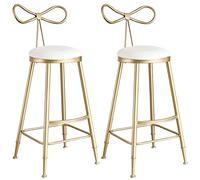 ZBZFGE Velvet Bar Stools Counter Island Height Barstools with Bow Back, Metal Legs, Upholstered Seat Kitchen Chair for Home Bar Office Dining Room (White-2ps)