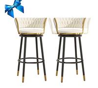 ZBZFGE Velvet Bar ° Swivel Counter Height Stools, Barstools with Backs Tall Kitchen Chairs for Pub Cafe Bar(330LBS) (White-2ps,65cm)