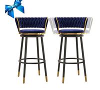 ZBZFGE Velvet Bar ° Swivel Counter Height Stools, Barstools with Backs Tall Kitchen Chairs for Pub Cafe Bar(330LBS) (Blue-2ps,75cm)