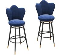 ZBZFGE Velvet Barstool Set of ° Swivel Counter Height Bar Stools Gold Metal Legs, Dining Kitchen Pub Accent Chair with Petal Shape Back and Footrest (Blue,65cm)