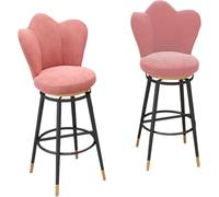 ZBZFGE Velvet Barstool Set of ° Swivel Counter Height Bar Stools Gold Metal Legs, Dining Kitchen Pub Accent Chair with Petal Shape Back and Footrest (Pink,75cm)