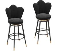 ZBZFGE Velvet Barstool Set of ° Swivel Counter Height Bar Stools Gold Metal Legs, Dining Kitchen Pub Accent Chair with Petal Shape Back and Footrest (Black,65cm)