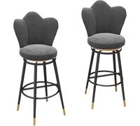 ZBZFGE Velvet Barstool Set of ° Swivel Counter Height Bar Stools Gold Metal Legs, Dining Kitchen Pub Accent Chair with Petal Shape Back and Footrest (Grey,65cm)