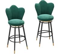 ZBZFGE Velvet Barstool Set of ° Swivel Counter Height Bar Stools Gold Metal Legs, Dining Kitchen Pub Accent Chair with Petal Shape Back and Footrest (Green,75cm)