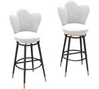 ZBZFGE Velvet Barstool Set of ° Swivel Counter Height Bar Stools Gold Metal Legs, Dining Kitchen Pub Accent Chair with Petal Shape Back and Footrest (White,75cm)