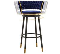 ZBZFGE Velvet Barstools with Degree Swivel Seat Top and Metal Legs, Iron Counter Height Stools for Kitchen Counter,Home Bar,Dining Room, 300lbs (Blue-1ps,75cm)