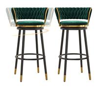 ZBZFGE Velvet Barstools with Degree Swivel Seat Top and Metal Legs, Iron Counter Height Stools for Kitchen Counter,Home Bar,Dining Room, 300lbs (Green-2ps,75cm)