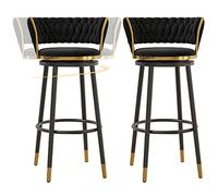 ZBZFGE Velvet Barstools with Degree Swivel Seat Top and Metal Legs, Iron Counter Height Stools for Kitchen Counter,Home Bar,Dining Room, 300lbs (Black-2ps,65cm)