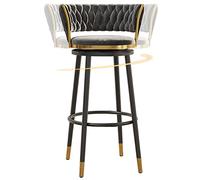 ZBZFGE Velvet Barstools with Degree Swivel Seat Top and Metal Legs, Iron Counter Height Stools for Kitchen Counter,Home Bar,Dining Room, 300lbs (Gray-1ps,75cm)