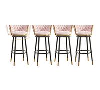 ZBZFGE Velvet Barstools with Degree Swivel Seat Top and Metal Legs, Iron Counter Height Stools for Kitchen Counter,Home Bar,Dining Room, 300lbs (Pink-4ps,75cm)
