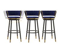ZBZFGE Velvet Barstools with Degree Swivel Seat Top and Metal Legs, Iron Counter Height Stools for Kitchen Counter,Home Bar,Dining Room, 300lbs (Blue-3ps,75cm)