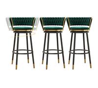 ZBZFGE Velvet Barstools with Degree Swivel Seat Top and Metal Legs, Iron Counter Height Stools for Kitchen Counter,Home Bar,Dining Room, 300lbs (Green-3ps,75cm)