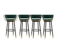 ZBZFGE Velvet Barstools with Degree Swivel Seat Top and Metal Legs, Iron Counter Height Stools for Kitchen Counter,Home Bar,Dining Room, 300lbs (Green-4ps,75cm)