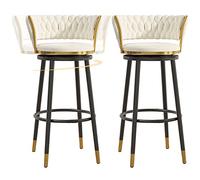 ZBZFGE Velvet Barstools with Degree Swivel Seat Top and Metal Legs, Iron Counter Height Stools for Kitchen Counter,Home Bar,Dining Room, 300lbs (White-2ps,75cm)