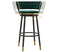 ZBZFGE Velvet Barstools with Degree Swivel Seat Top and Metal Legs, Iron Counter Height Stools for Kitchen Counter,Home Bar,Dining Room, 300lbs (Green-1ps,75cm)