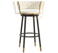 ZBZFGE Velvet Barstools with Degree Swivel Seat Top and Metal Legs, Iron Counter Height Stools for Kitchen Counter,Home Bar,Dining Room, 300lbs (White-1ps,75cm)