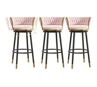 ZBZFGE Velvet Barstools with Degree Swivel Seat Top and Metal Legs, Iron Counter Height Stools for Kitchen Counter,Home Bar,Dining Room, 300lbs (Pink-3ps,75cm)
