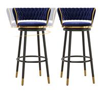ZBZFGE Velvet Barstools with Degree Swivel Seat Top and Metal Legs, Iron Counter Height Stools for Kitchen Counter,Home Bar,Dining Room, 300lbs (Blue-2ps,75cm)