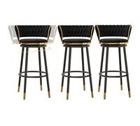 ZBZFGE Velvet Barstools with Degree Swivel Seat Top and Metal Legs, Iron Counter Height Stools for Kitchen Counter,Home Bar,Dining Room, 300lbs (Black-3ps,75cm)